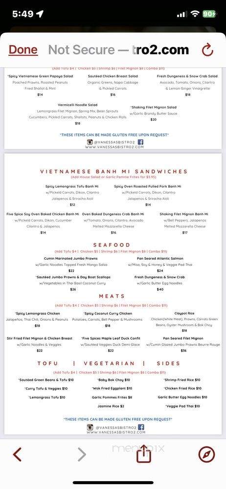 Vanessas Bistro 2 - Walnut Creek, CA menu_pic
