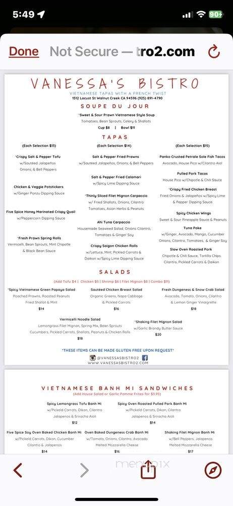 Vanessas Bistro 2 - Walnut Creek, CA menu_pic