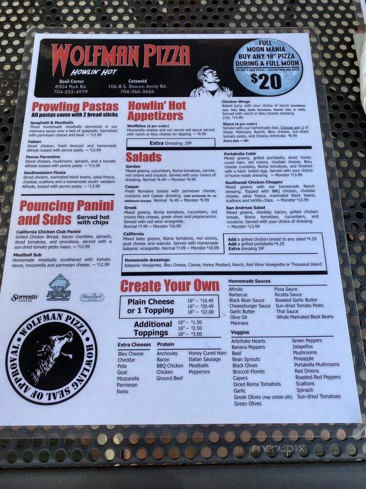 Wolfman Pizza - Charlotte, NC menu_pic