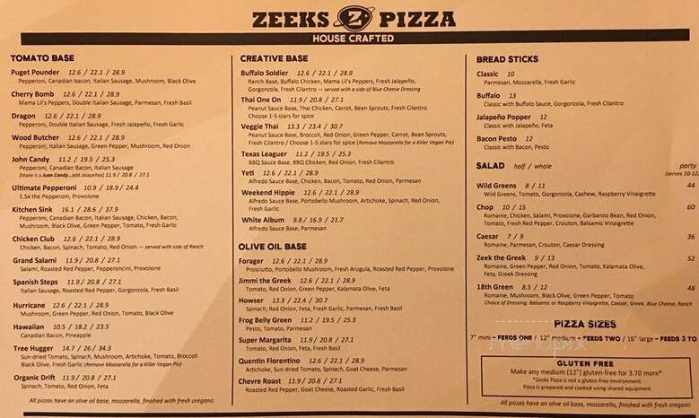 Zeeks Pizza - Seattle, WA menu_pic