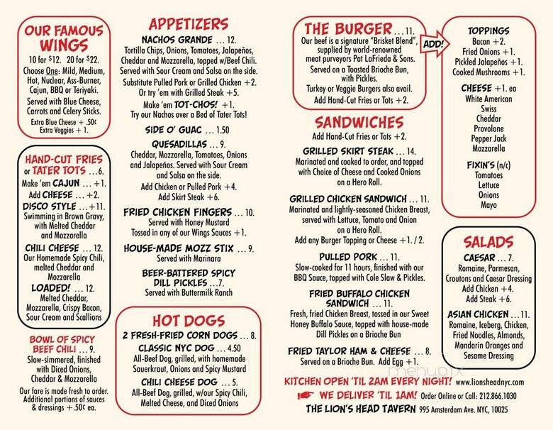 The Lion's Head Tavern - New York, NY menu_pic