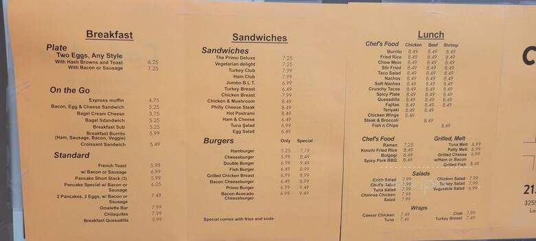 Cafe Primo - Los Angeles, CA menu_pic