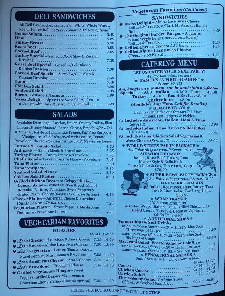 Lees Hoagie House - Bensalem, PA menu_pic