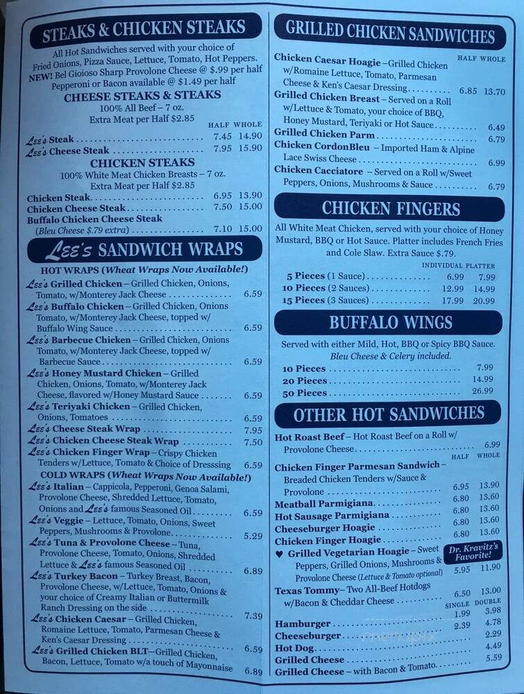 Lees Hoagie House - Bensalem, PA menu_pic