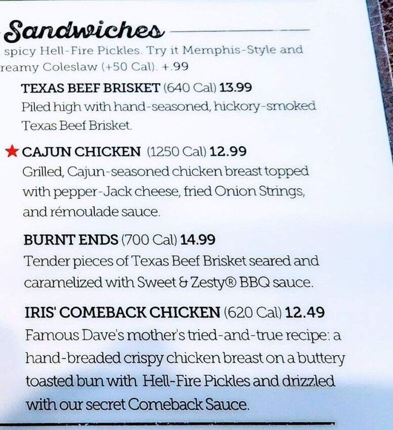 Famous Dave's Bar-B-Que - Novi, MI menu_pic