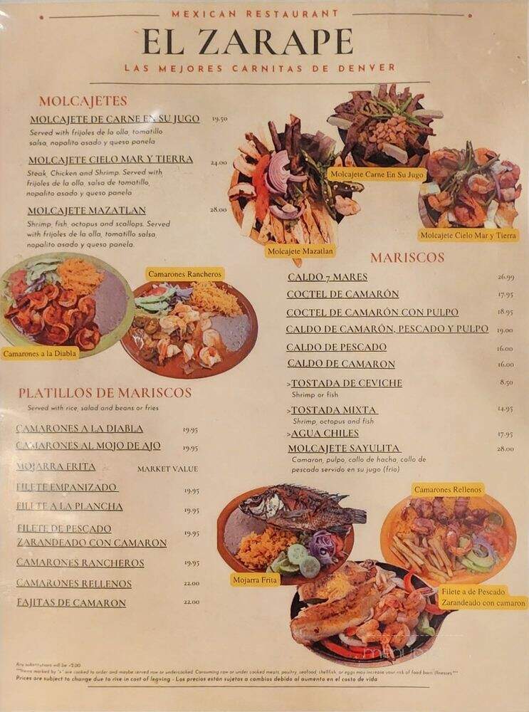 El Zarape - Denver, CO menu_pic