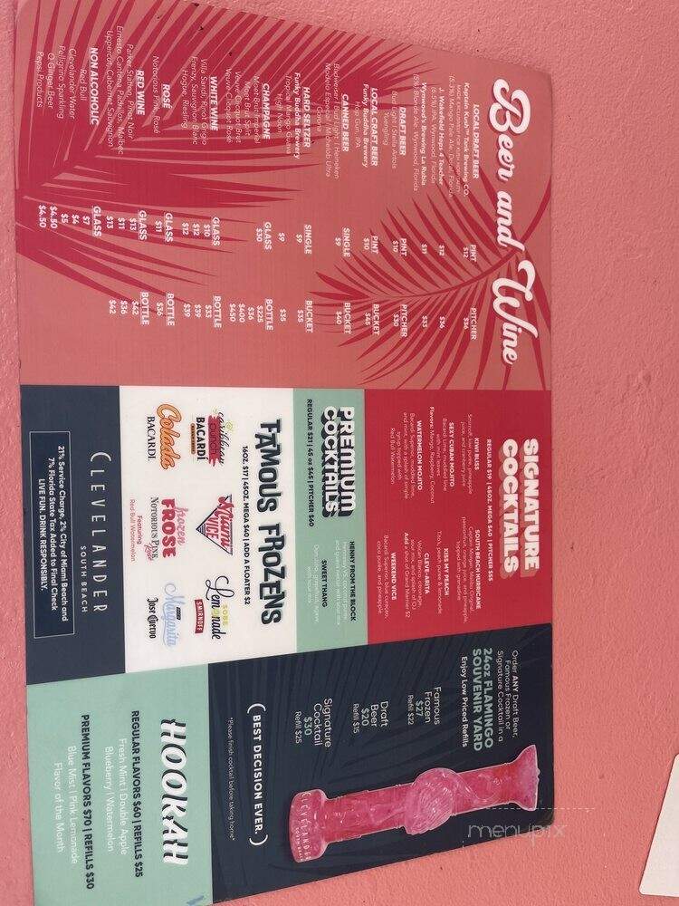 The Clevelander - Miami Beach, FL menu_pic