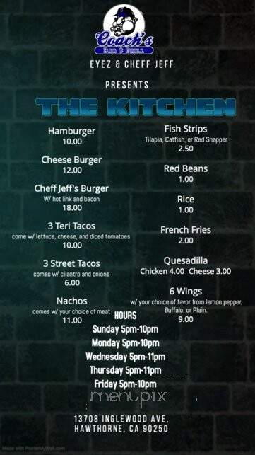 Coaches Corner Bar and Grill - Hawthorne, CA menu_pic