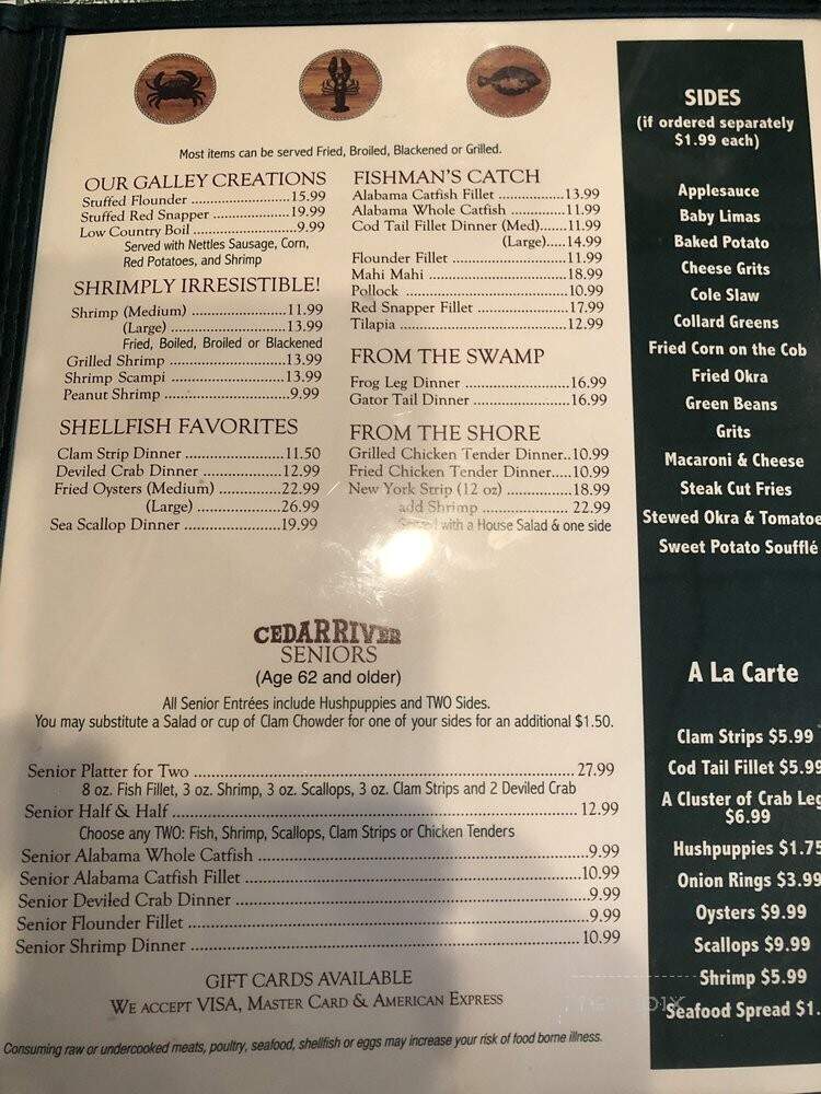 Cedar River Seafood - Gainesville, FL menu_pic