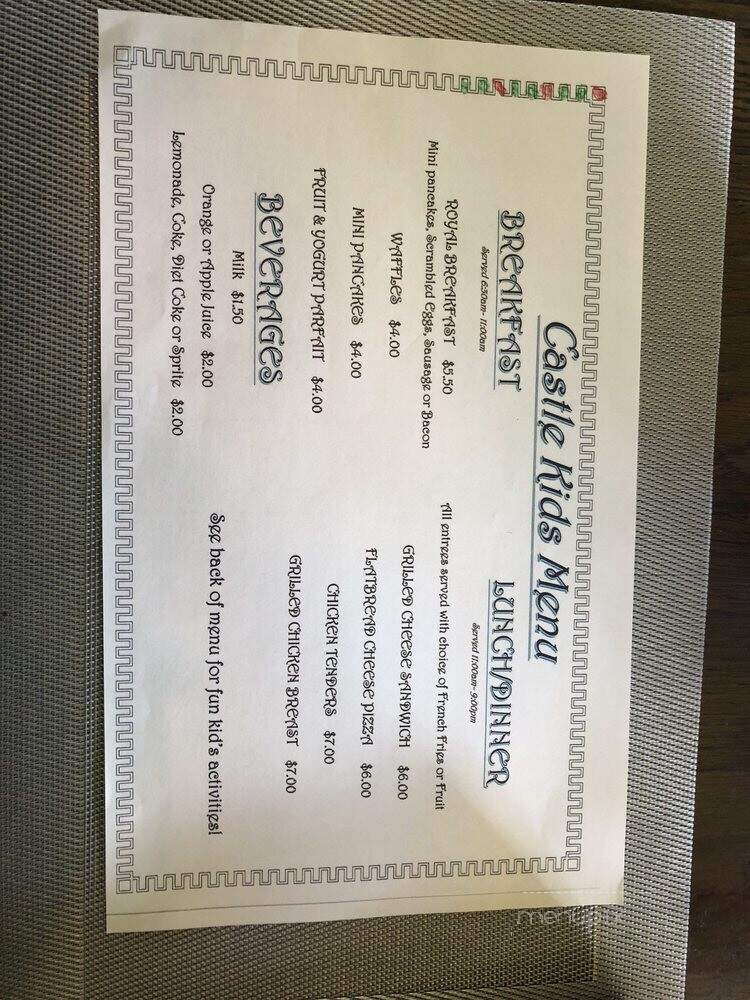 Castle Cafe - Orlando, FL menu_pic