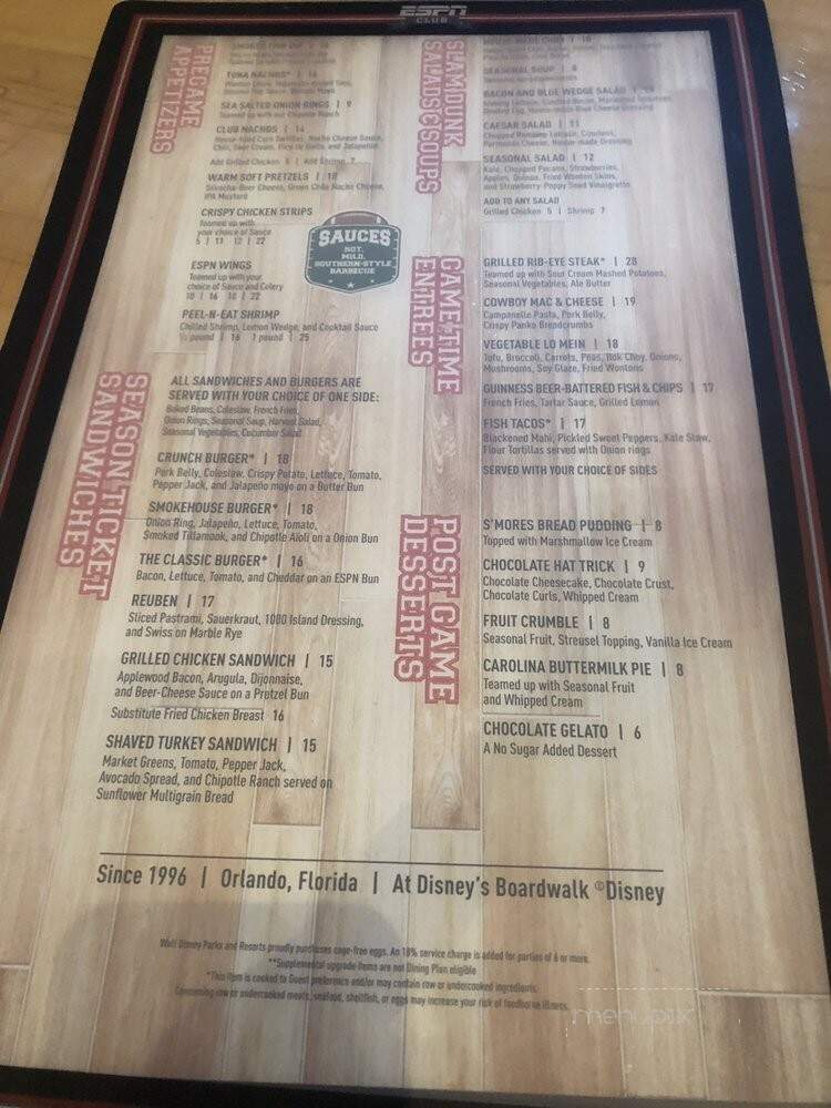 ESPN Club - Orlando, FL menu_pic