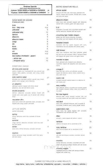 Sushi Bistro Inc - San Francisco, CA menu_pic
