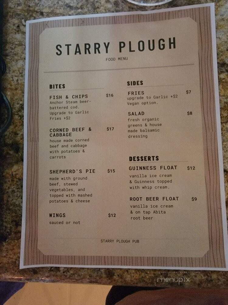 The Starry Plough Pub - Berkeley, CA menu_pic