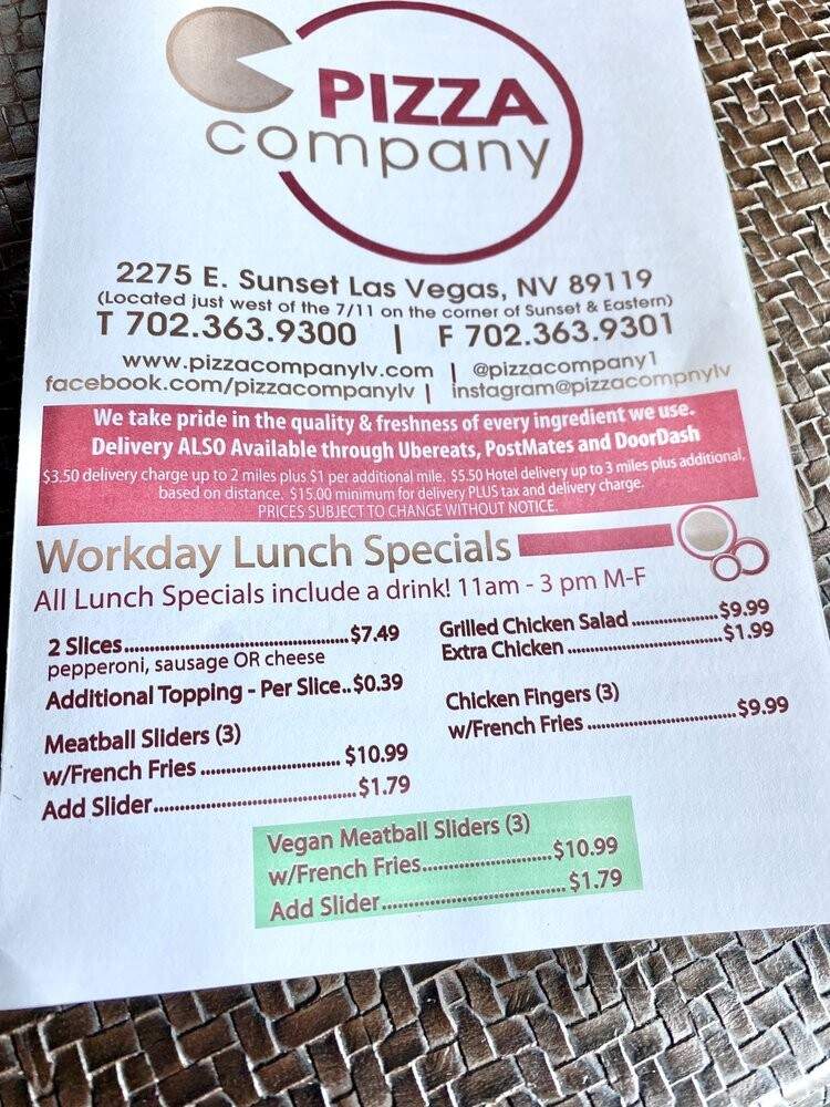 Paradise Pizza - Las Vegas, NV menu_pic