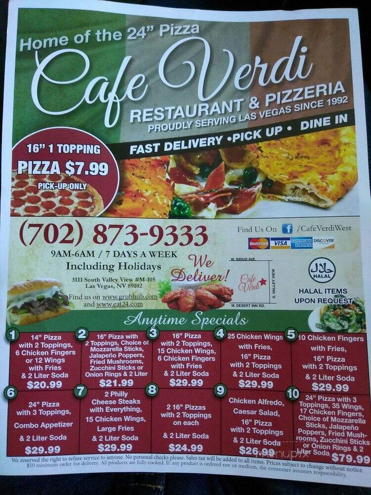 Cafe Verdi - Las Vegas, NV menu_pic