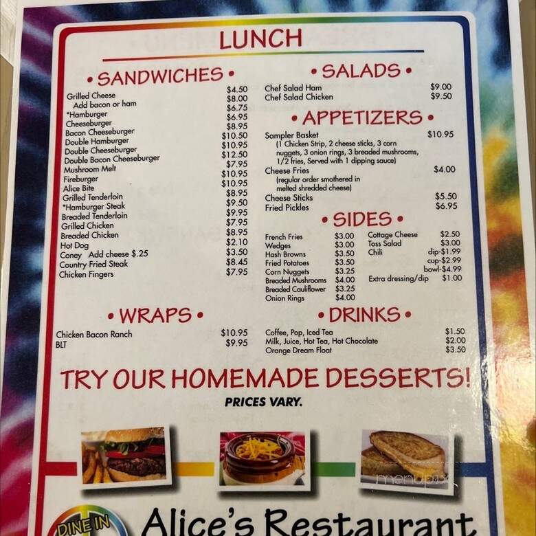 Alices Restaurant - Crawfordsville, IN menu_pic