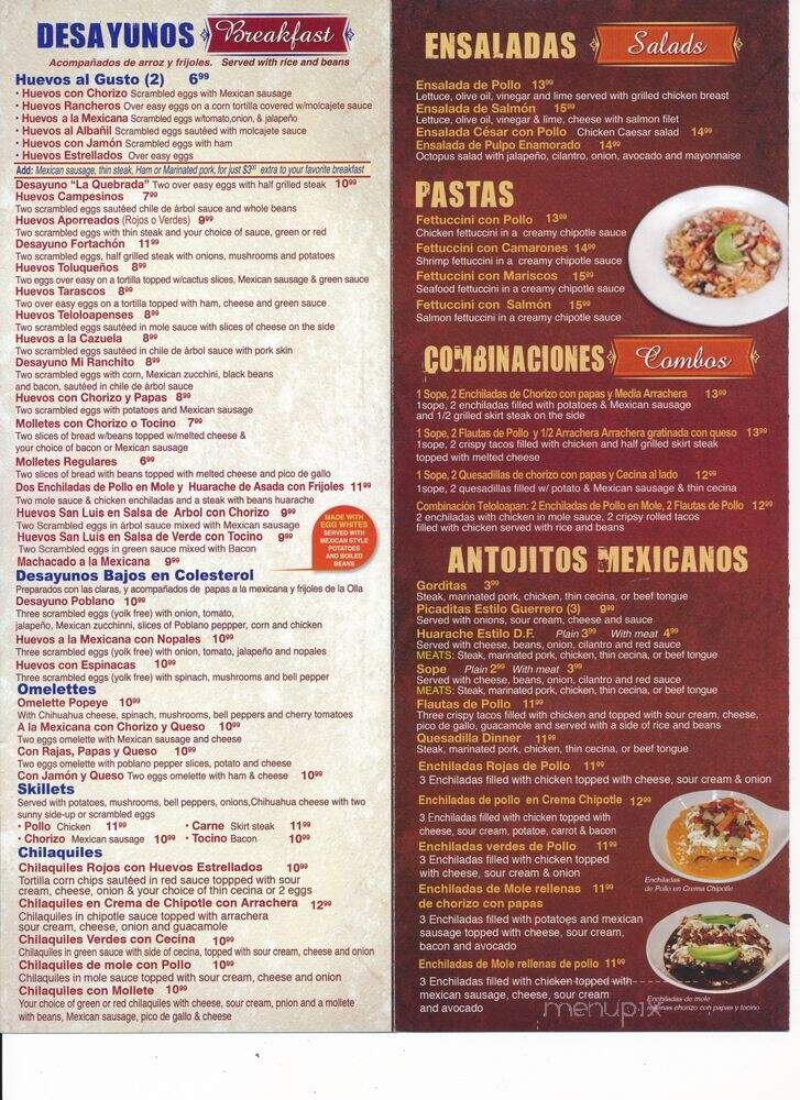 La Quebrada Restaurant - Chicago, IL menu_pic