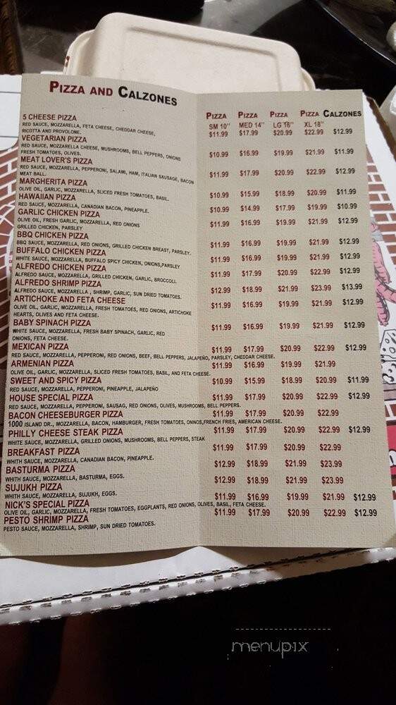 Nick's Pizza - Van Nuys, CA menu_pic