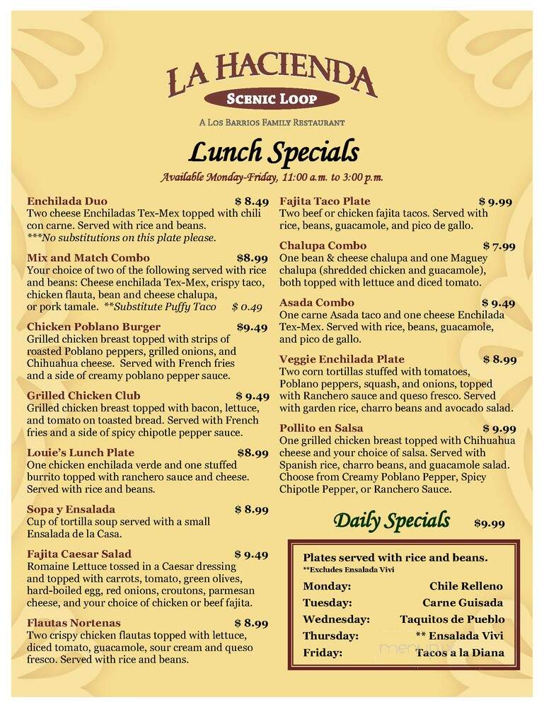 La Hacienda - Boerne, TX menu_pic