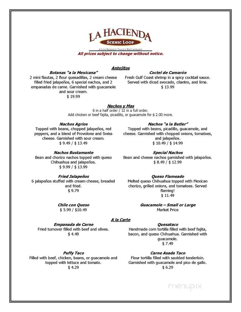 La Hacienda - Boerne, TX menu_pic