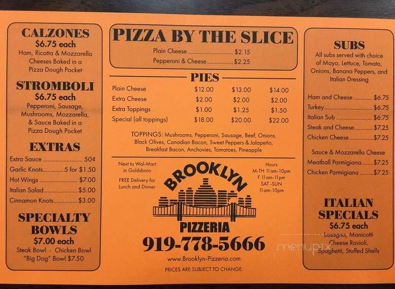 Brooklyn Pizzeria - Goldsboro, NC menu_pic