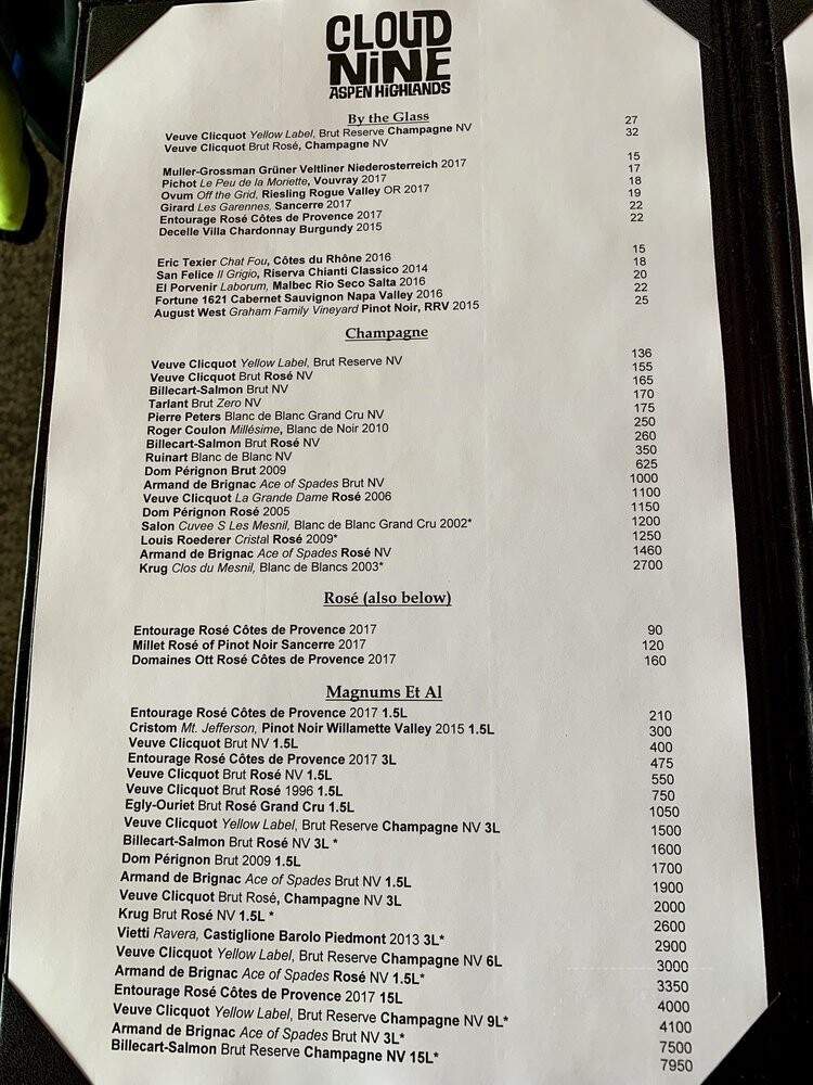 Cloud Nine Alpine Bistro - Aspen, CO menu_pic