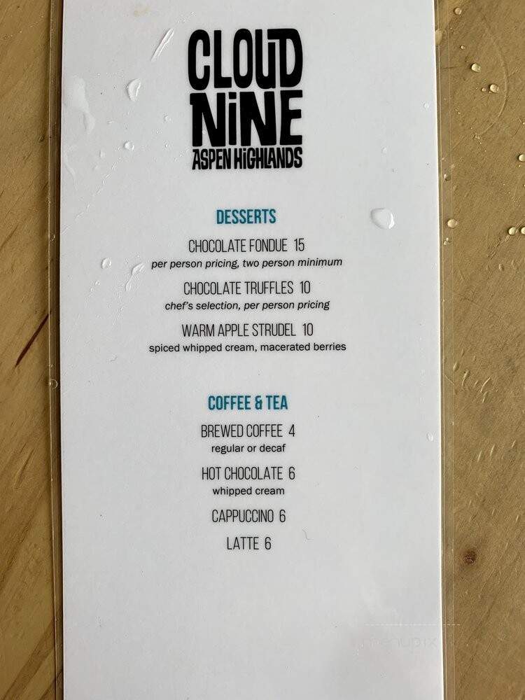 Cloud Nine Alpine Bistro - Aspen, CO menu_pic