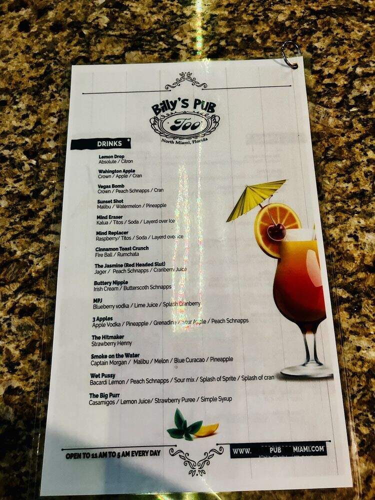 Billy's Pub Too - North Miami, FL menu_pic
