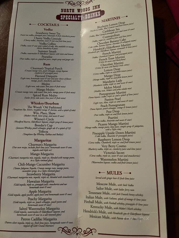 Clearmans North Woods Inn of San Gabriel - Arcadia, CA menu_pic
