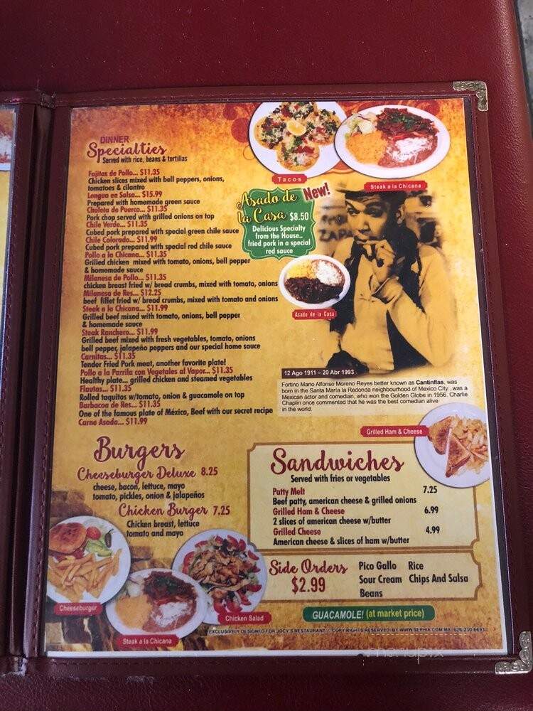 Jocy's Fine Mexican Restaurant - Fowler, CA menu_pic