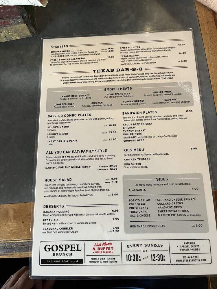 Stubb's Bar-b-Que - Austin, TX menu_pic