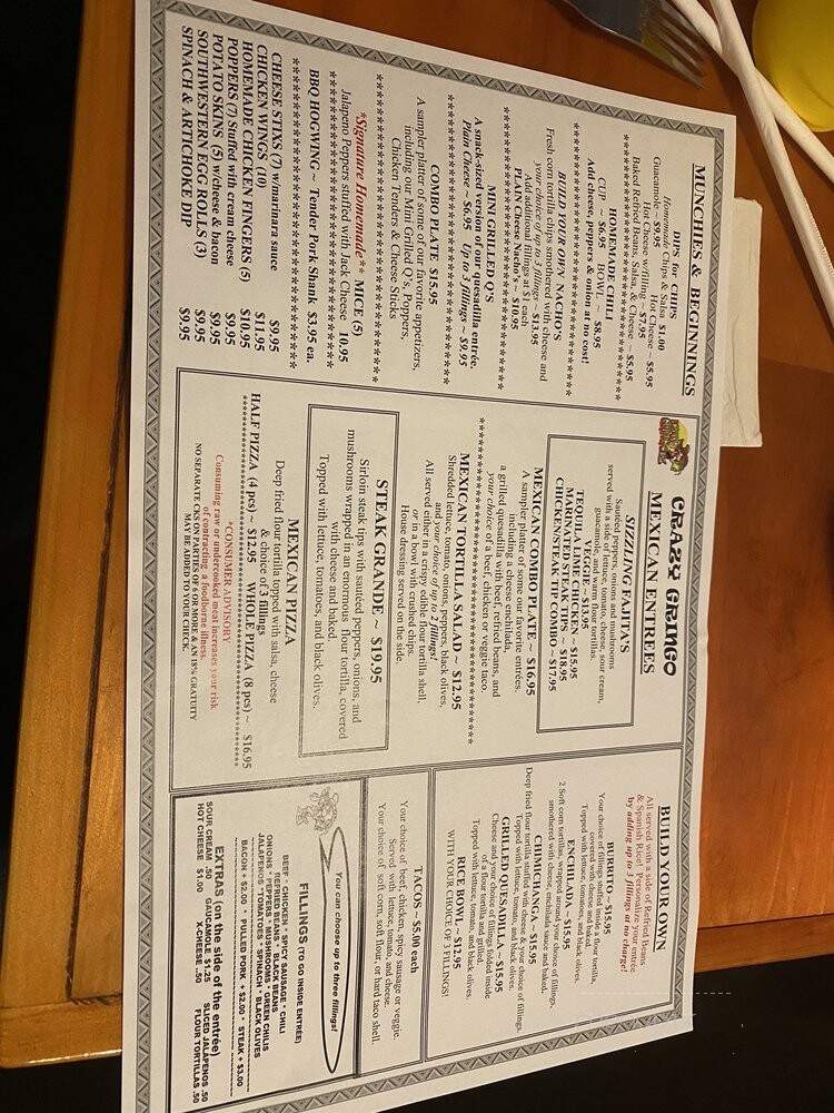 The Crazy Gringo - Laconia, NH menu_pic