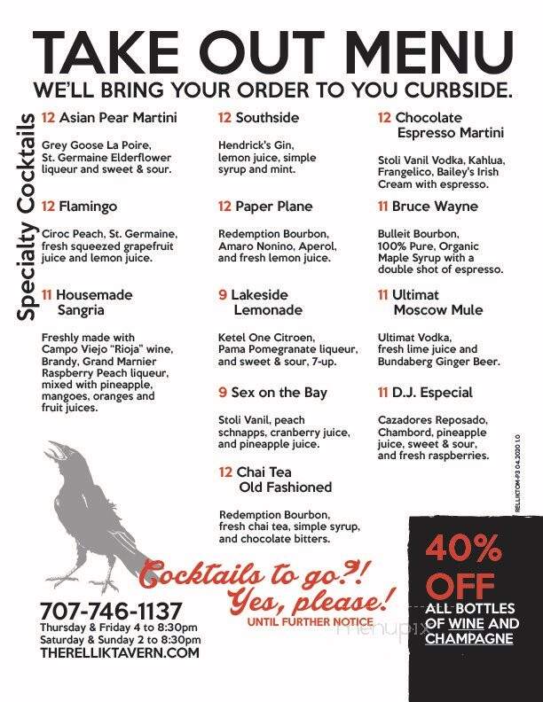 The Rellik Tavern - Benicia, CA menu_pic