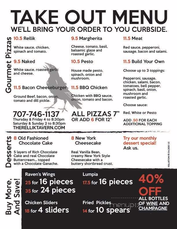The Rellik Tavern - Benicia, CA menu_pic