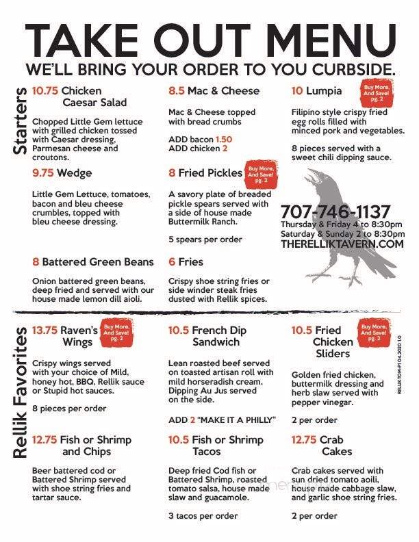 The Rellik Tavern - Benicia, CA menu_pic