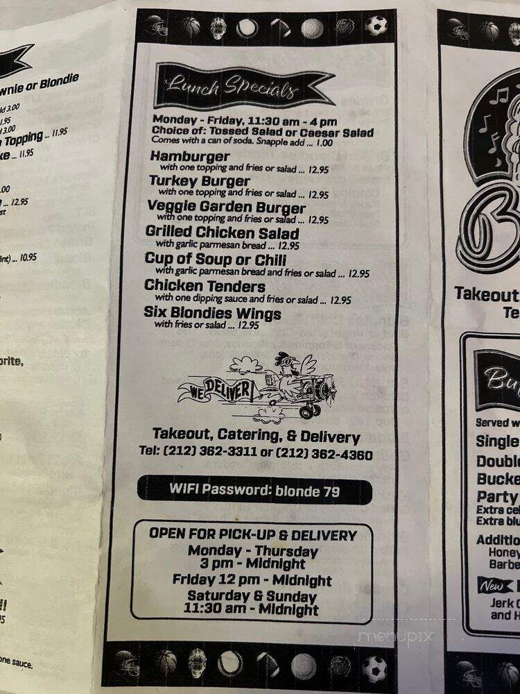Blondie's Sports - New York, NY menu_pic