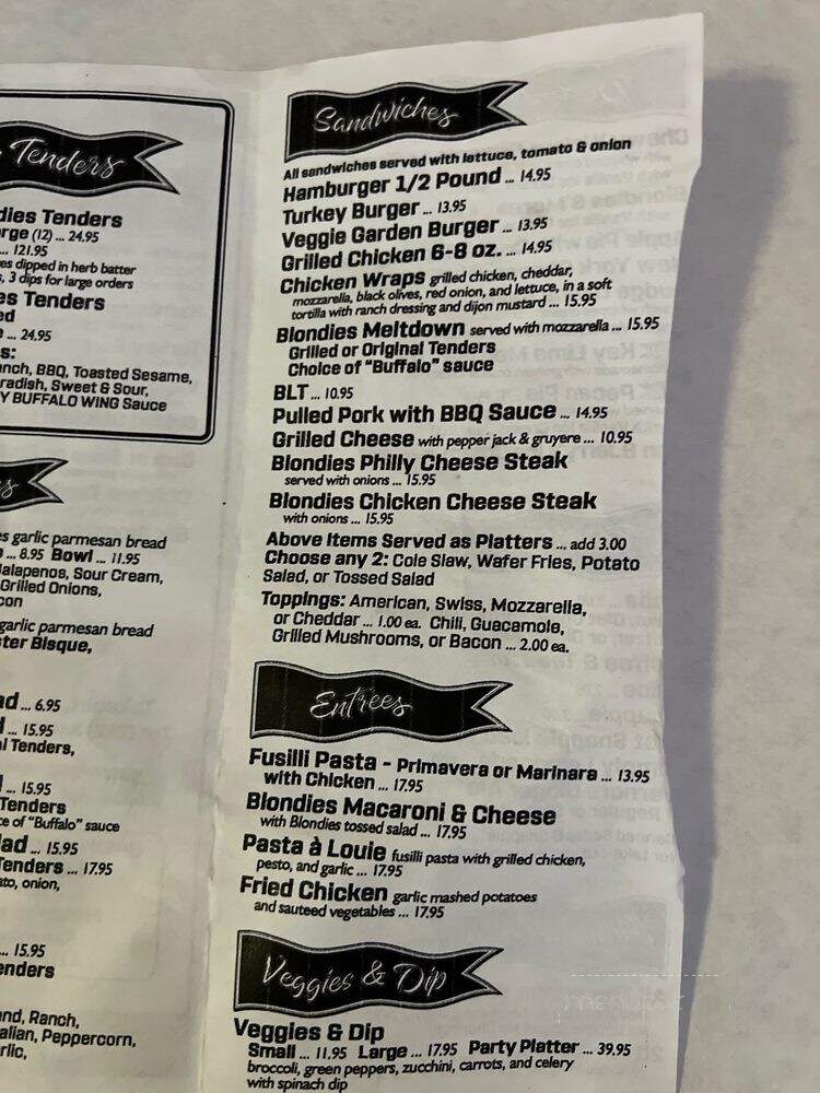 Blondie's Sports - New York, NY menu_pic