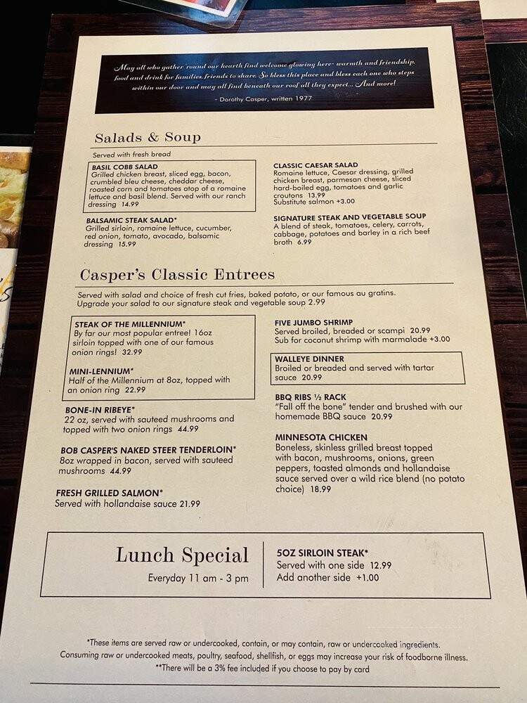 Caspers Cherokee Sirloin Room - Eagan, MN menu_pic