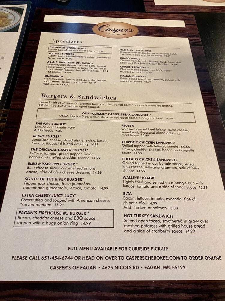Caspers Cherokee Sirloin Room - Eagan, MN menu_pic