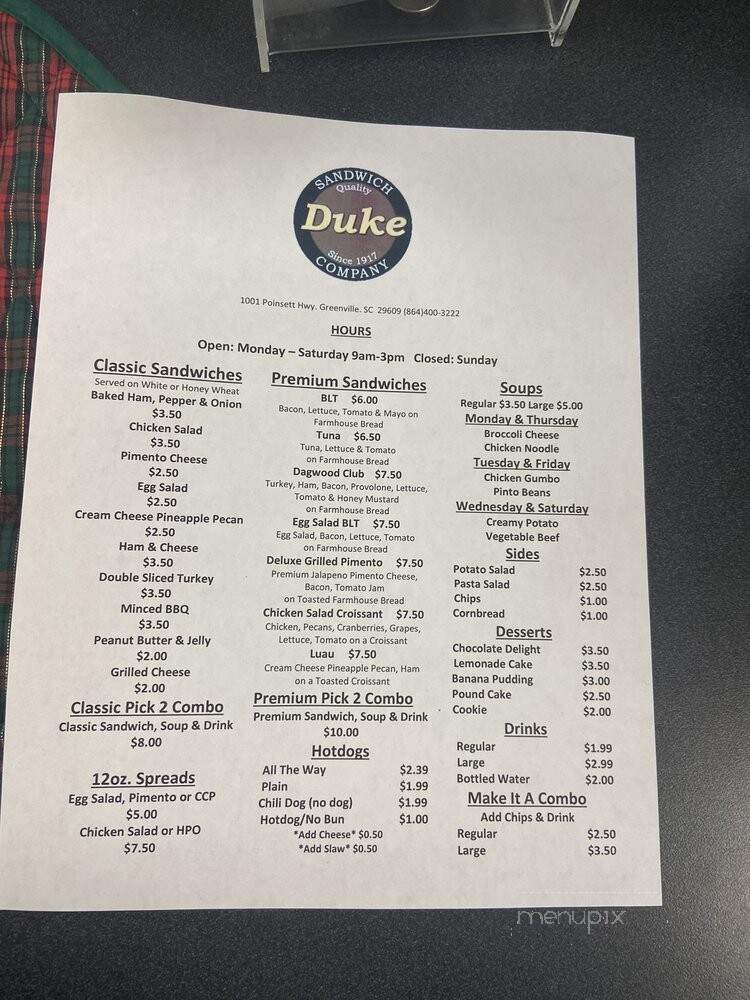 Duke Sandwich Company - Greenville, SC menu_pic