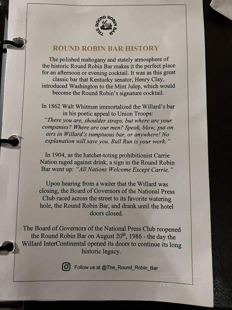 Round Robin Bar - Washington, DC menu_pic