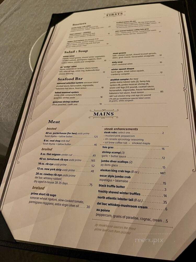 PY Steakhouse - Tucson, AZ menu_pic