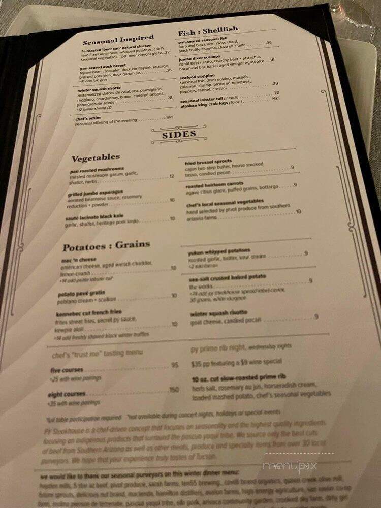 PY Steakhouse - Tucson, AZ menu_pic