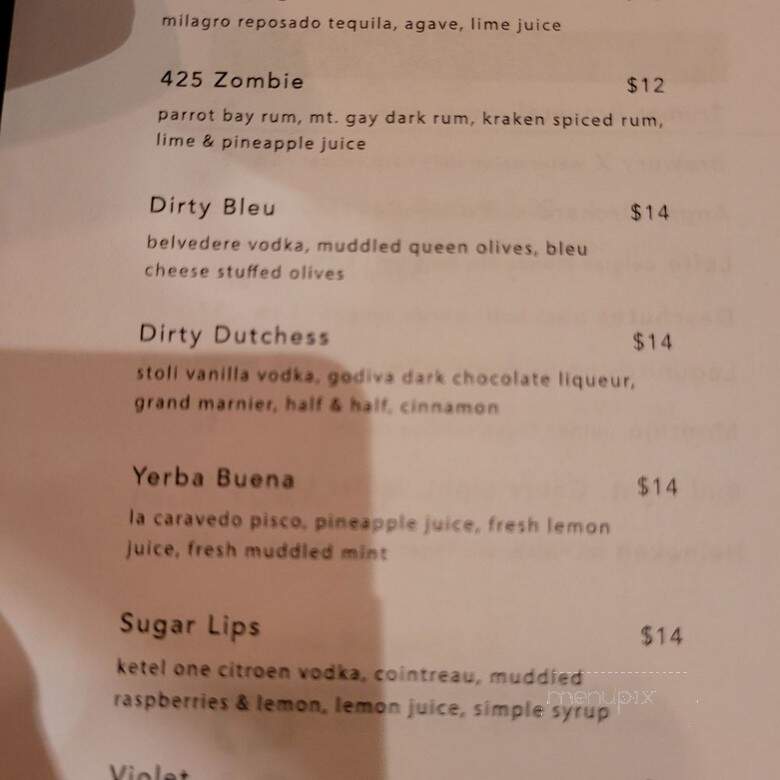Hotel Casa 425 Lounge Bar - Claremont, CA menu_pic