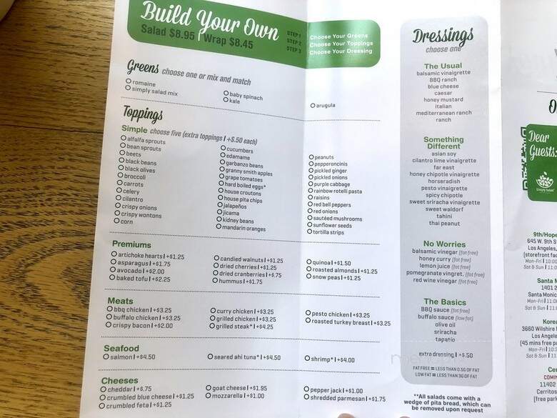 Simply Salad - Los Angeles, CA menu_pic