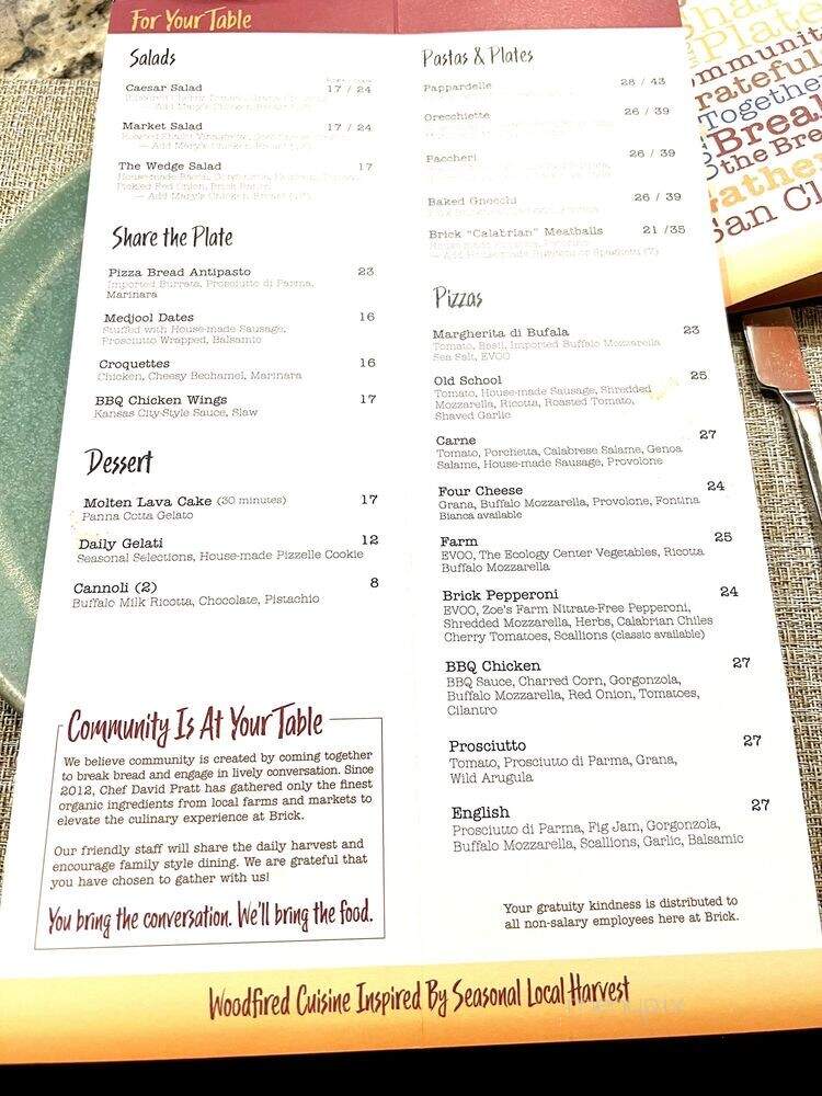 Brick Pizzeria - San Clemente, CA menu_pic