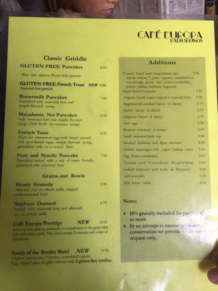 Cafe Europa - Palm Springs, CA menu_pic