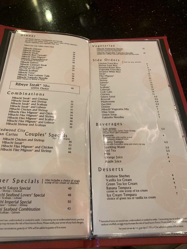 Sakura Teppanyaki and Sushi - Redwood City, CA menu_pic