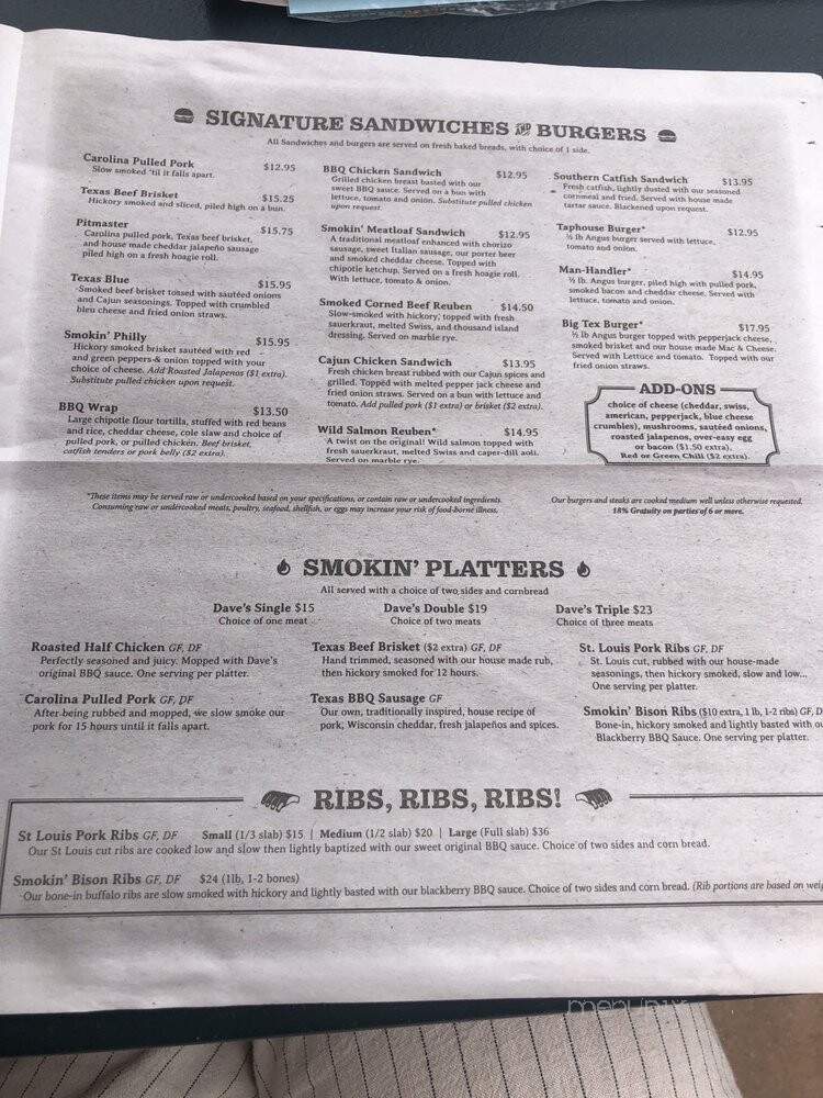 Smokin' Dave's BBQ Taphouse - Lyons, CO menu_pic