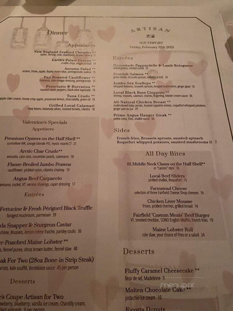 Artisan Restaurant - Fairfield, CT menu_pic